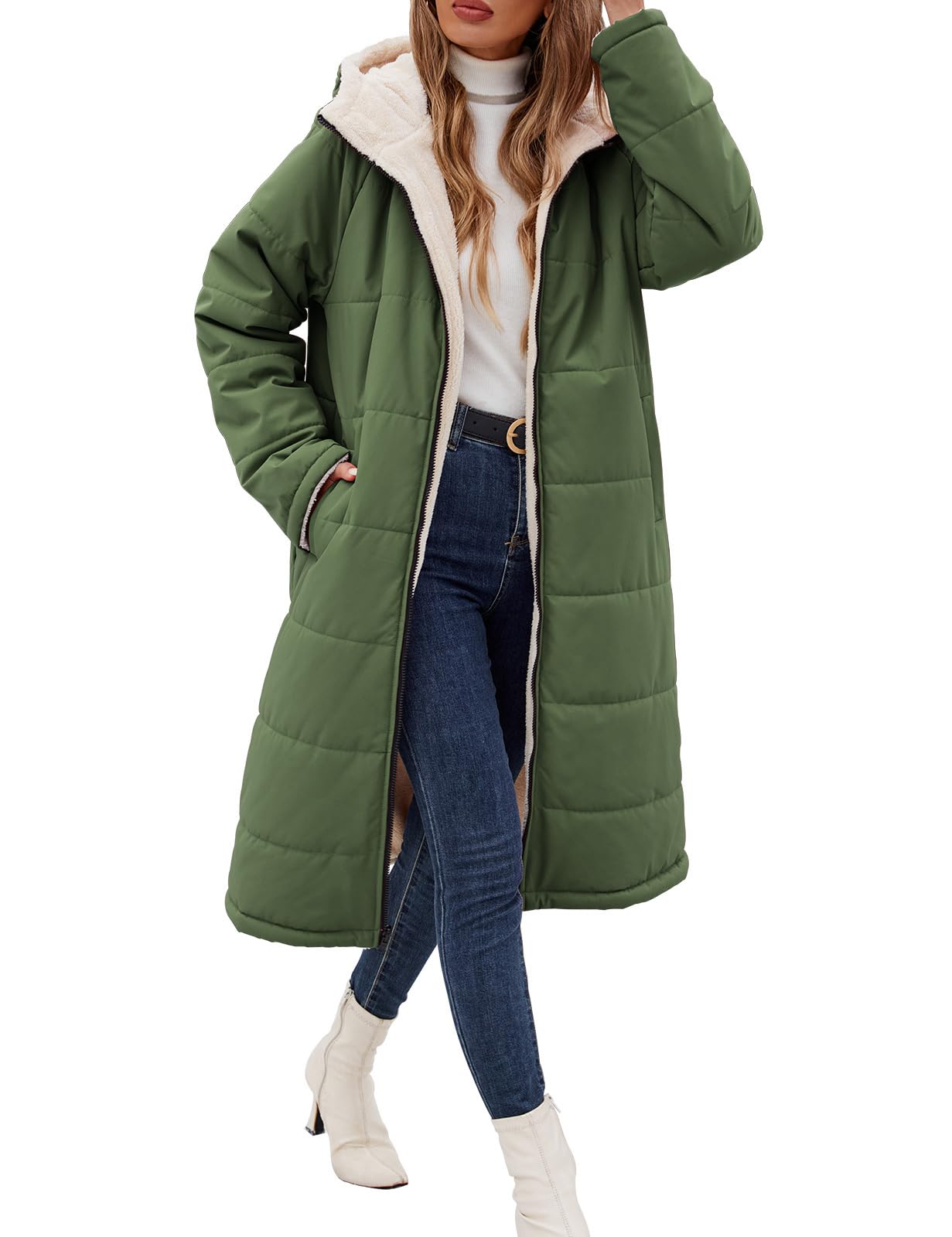 Women Winter Coats Fleece Long Coats Jackets Oversized Warm Down Jacket with Hood